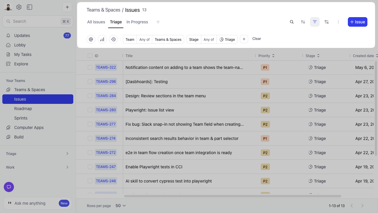 Issues Triage View with Spotlight
